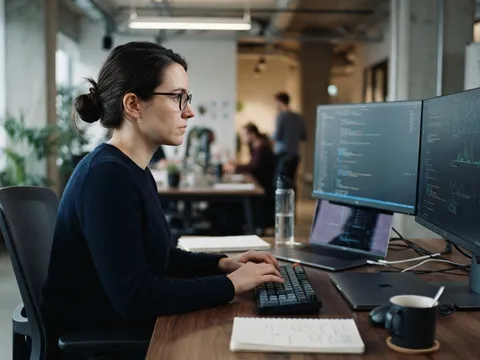 SAP professional working at a dual-monitor workstation